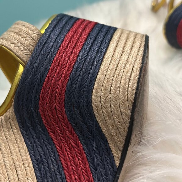 Gucci Gold Metallic Leather Jute Platform Espadrille Sandals Rare Find, 35.5Size - Picture 8 of 11